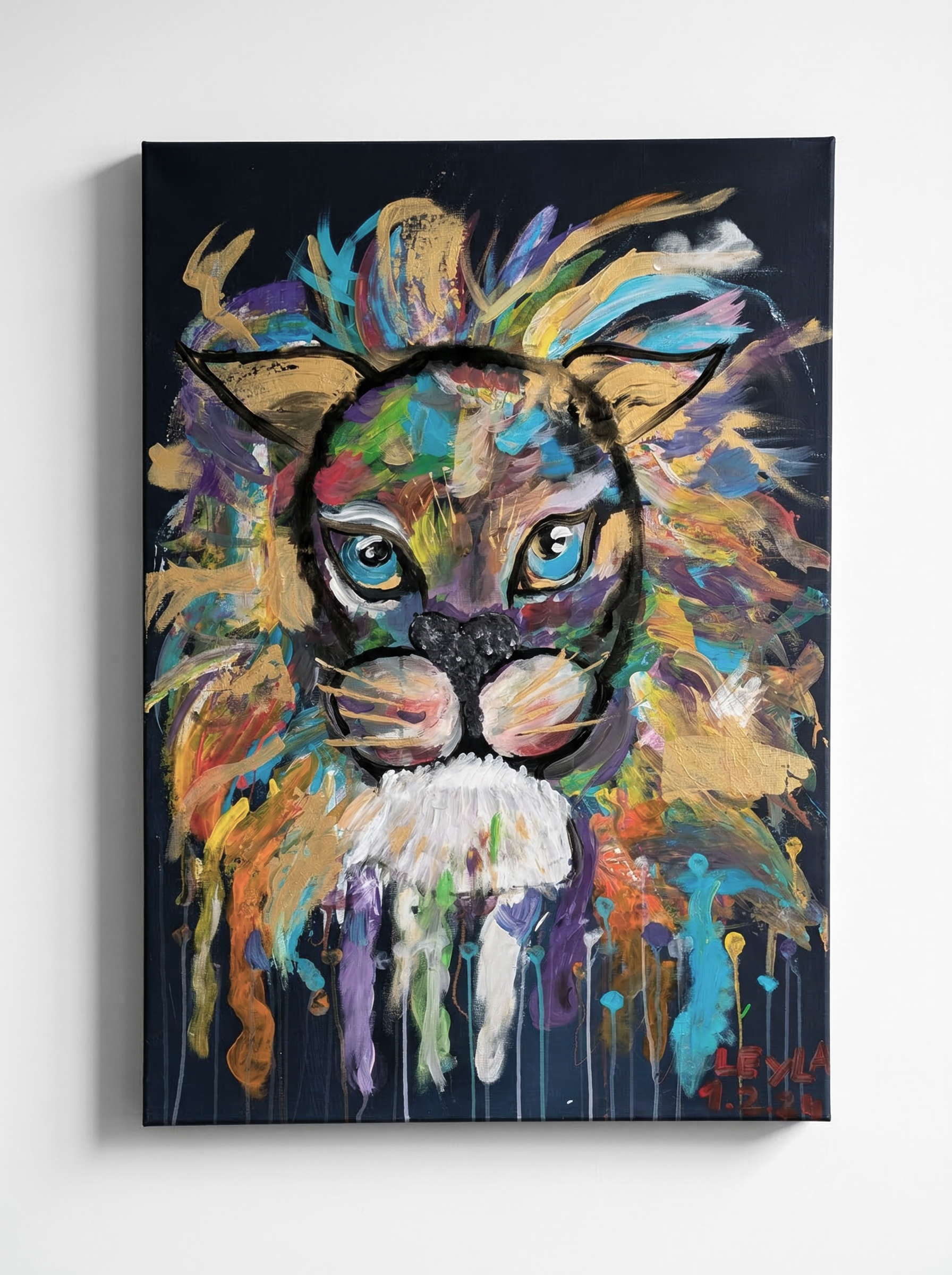 Bunter L&ouml;we — Acrylmalerei auf Leinwand von Leyla Busch